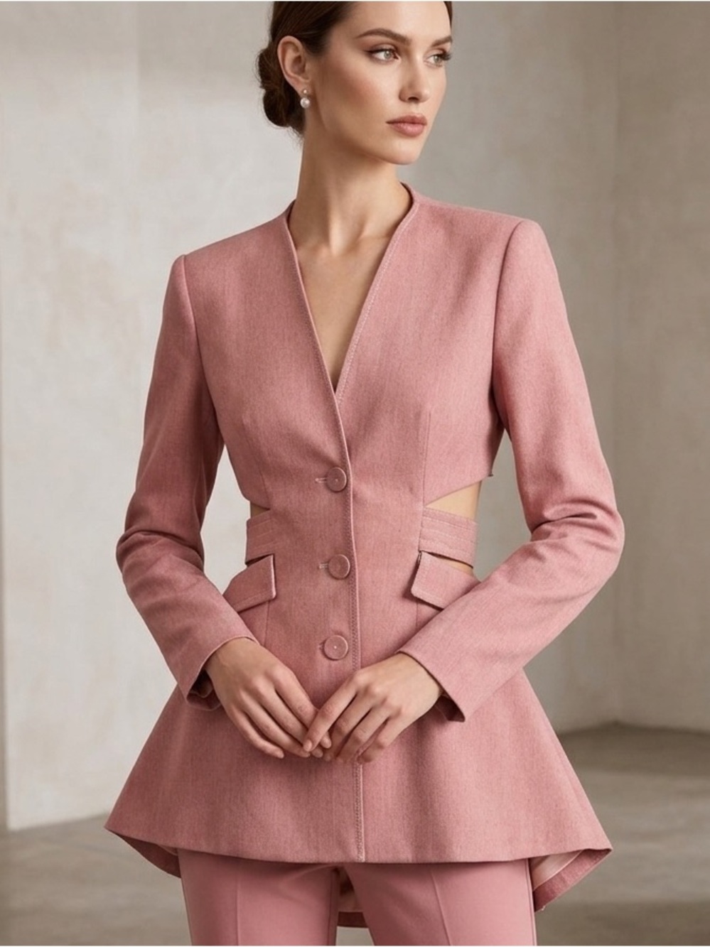 COOLRATED MIAMI Cutout Blush Pink Tailored Peplum Jacket (B)